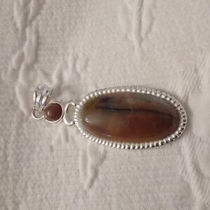 Vintage Silvertone Setting With Natural Jasper Stone Pendant